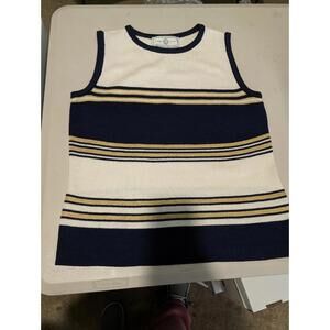 St John Sport Sleeveless Tank Knit Top  Navy Blue Gold White Small S